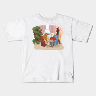 New Year Happy Couple in love in a cafe Kids T-Shirt